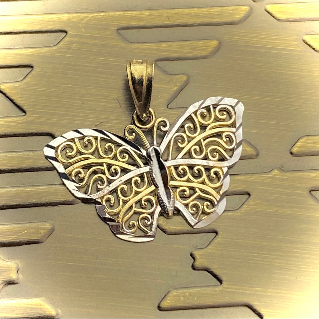 Solid 14k Gold Two Tone Butterfly Pendant Charm